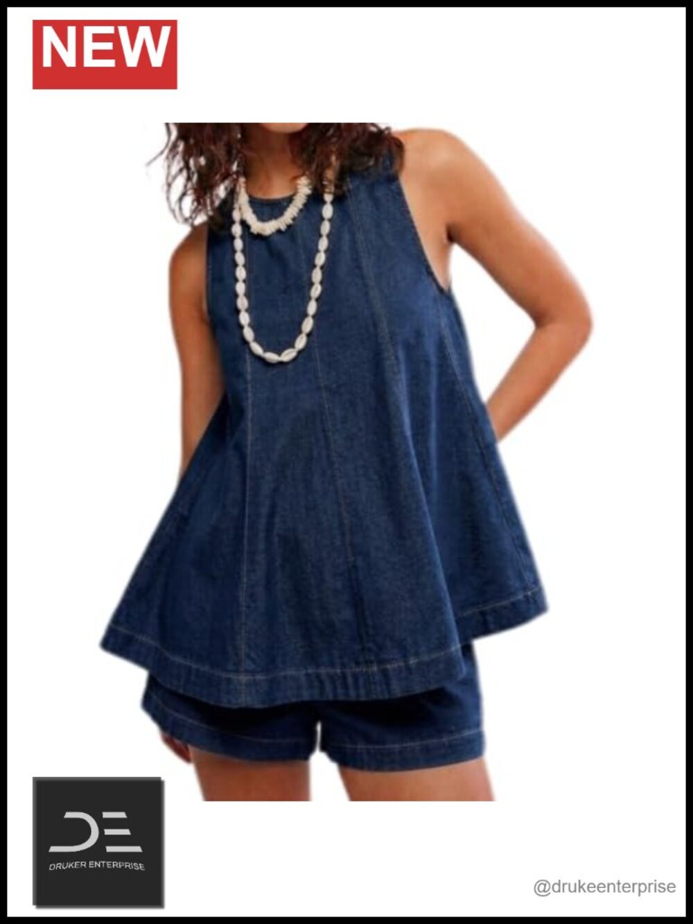 Women's Summer Denim Two Piece Shorts Set Sleeveless Tank Top with Pockets